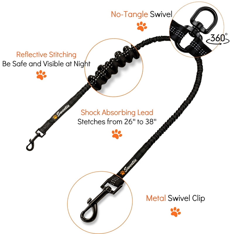 Sweetie Dog Lead Splitter – Dual Shock Absorbing Bungee Double Leash Coupler - Perfect Leads for Walking 2 Small to Medium Dogs on One Lead - No Tangle 360° Swivel Clip - Reflective Stitching Bungee Splitter - PawsPlanet Australia