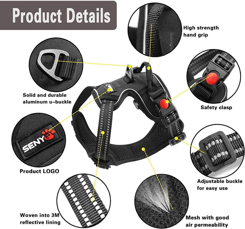 sengupets Dog Harness Escape Proof Adjustable Mesh Vest with Reflective Silk Perfect for Small Medium Large Dogs (XL chest80.1-100cm/31.6-39.3in, Black) XL chest80.1-100cm/31.6-39.3in - PawsPlanet Australia