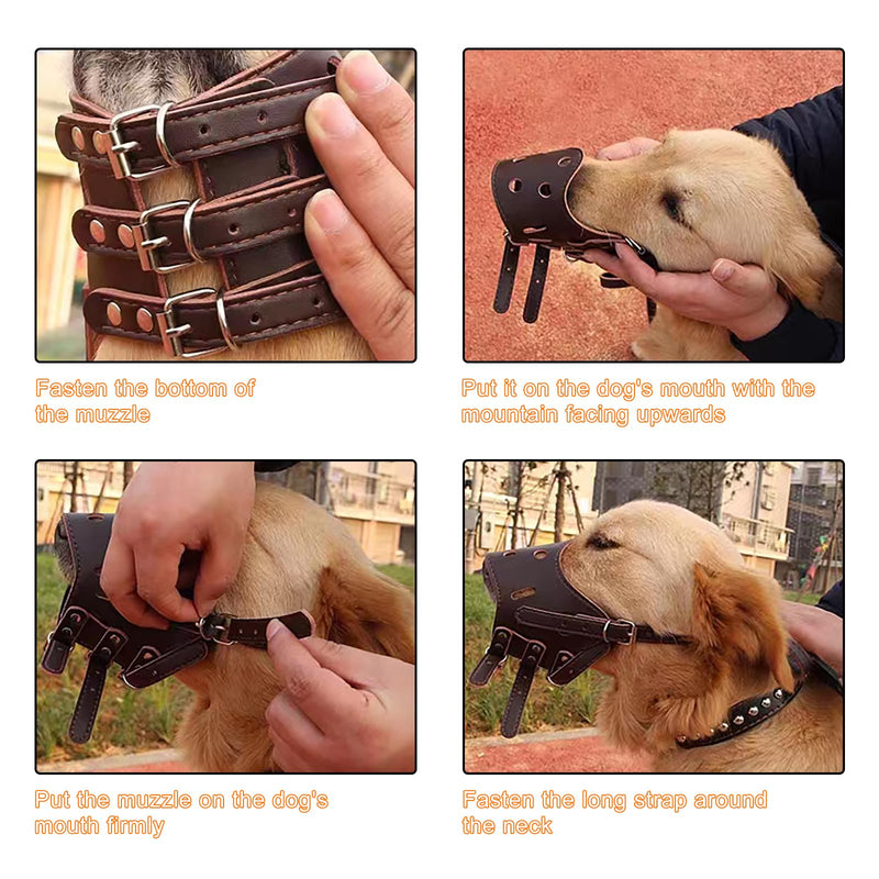 Dog Muzzle, Adjustable Loop Dog Muzzle, PU Materials, Breathable, Safer, For Medium and Large Dogs, Prevents Biting, Chewing and Barking (Coffee Color) - PawsPlanet Australia