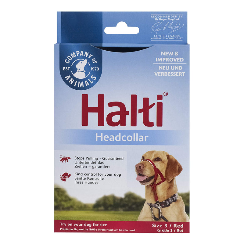 HALTI Headcollar Size 3 Red, UK Bestselling Dog Head Harness to Stop Pulling on the Lead, Easy to Use, Padded Nose Band, Adjustable & Reflective, Professional Anti-Pull Training Aid for Medium Dogs - PawsPlanet Australia
