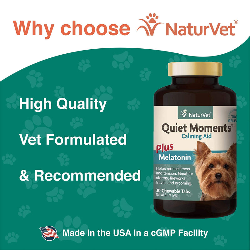 NaturVet Quiet Moments Calming Aid Dog Supplement, Helps Promote Relaxation, Reduce Stress, Storm Anxiety, Motion Sickness for Dogs Flavorless 30 Count - PawsPlanet Australia