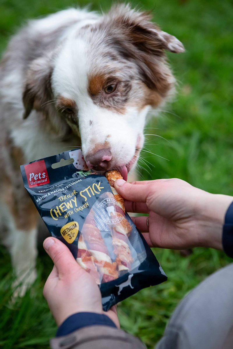 Pets Unlimited Tricolor Chewy Sticks with Chicken Medium, 3pc transparent M (Pack of 3) - PawsPlanet Australia