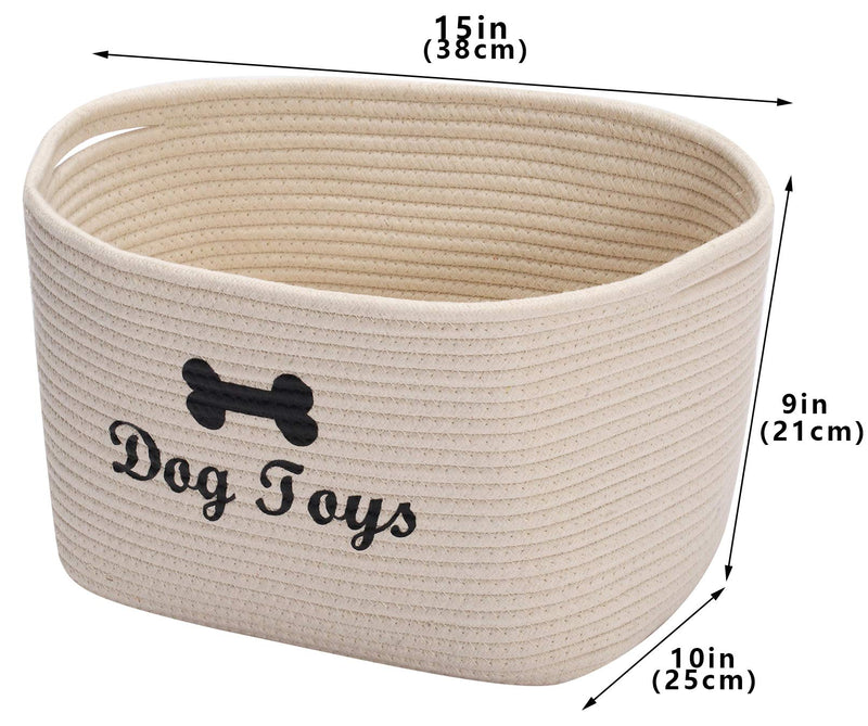 Geyecete Weave Rope Dog Toy Box Baskets with Handle for Toy Storage bin Blanket Storage Natural Woven Basket Pet Toy Storage Boxes Beige - PawsPlanet Australia