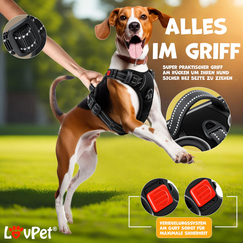 Lovpet® dog harness without pulling & choking for small dogs & puppies breathable & soft chest harness reflective | No-pull tableware including bag rolls | Adjustable Harness with Handle Black XS - PawsPlanet Australia
