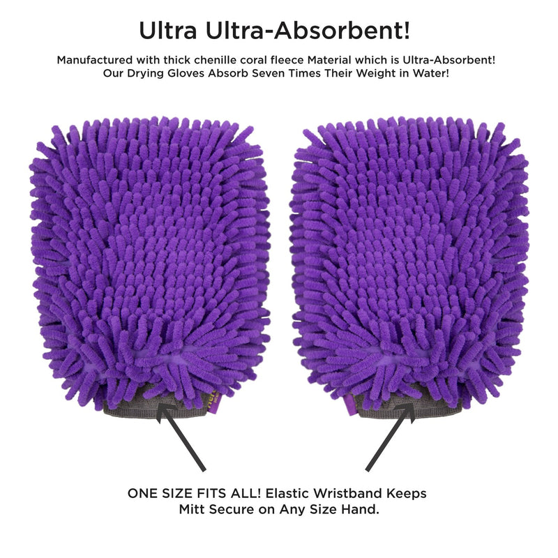 [Australia] - Hertzko 2 Pack Pet Towel Glove Ultra Absorbent Chenille Coral Fleece Material - Great for Drying Dog or Cat Fur After Bath 