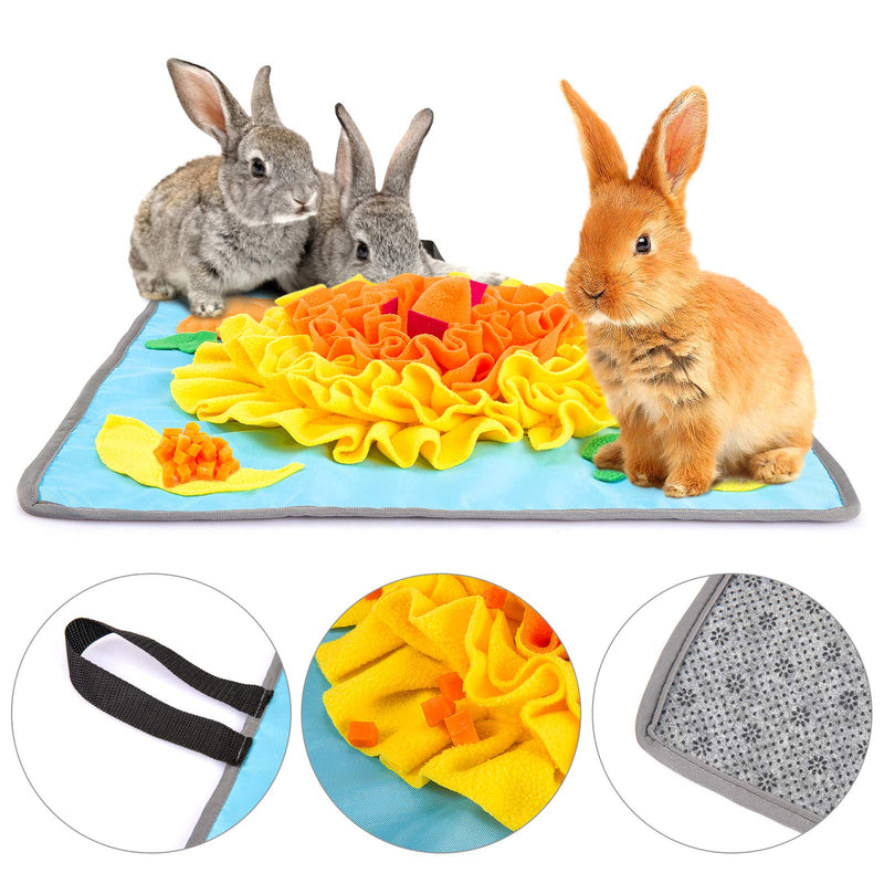 20" × 20" Rabbit Foraging Mat with Fixing Handle- Machine Washable Polar Fleece Pet Snuffle Pad Funny Interactive Nosework Feeding Mat Treat Dispenser for Rabbits Bunny Guinea Pigs Ferrets Chinchillas Flower - PawsPlanet Australia