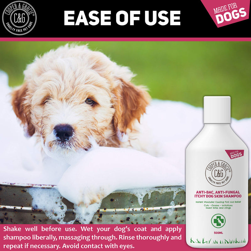 C&G Pets | Dog Shampoo For Itchy Skin Antibacterial And Antifungal | 100% Natural Medicated Low Lather Safe Formula | Fast Absorbing and Skin Cooling First Aid | Great For Cuts Grazes Skin Irritation 500 ml (Pack of 1) - PawsPlanet Australia