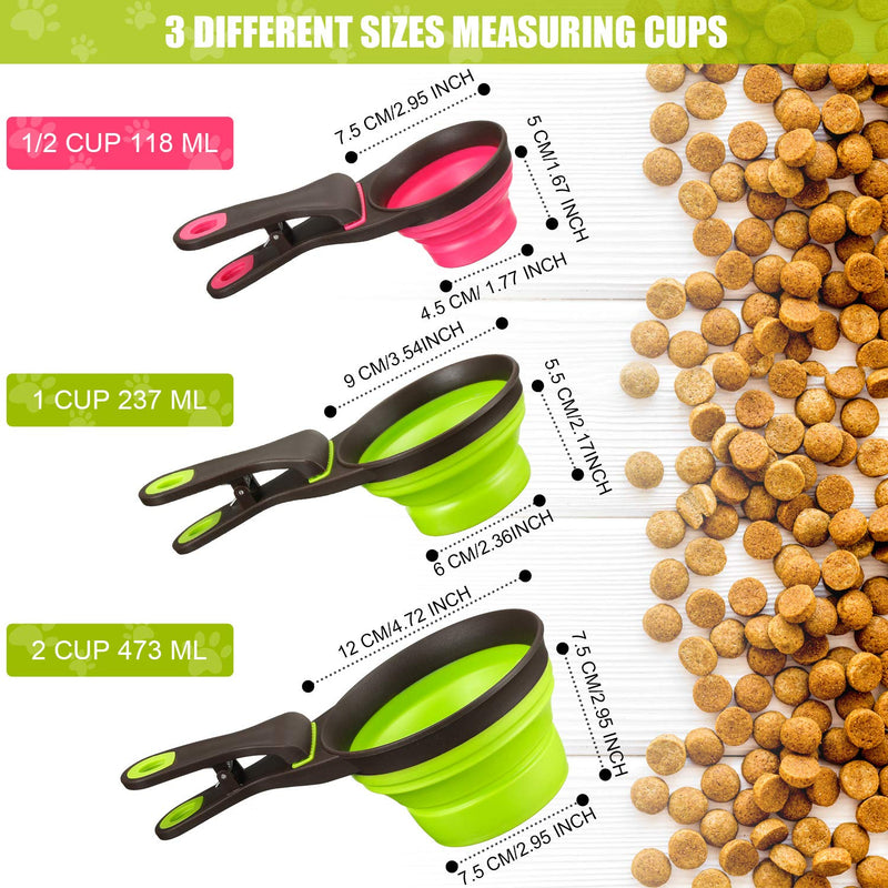 [Australia] - 3 Pieces Collapsible Pet Scoop Silicone Measuring Scoops for Dog Cat Food Water in 3 Sizes (1 Cup, 1/2 Cup and 2 Cup Capacity) 