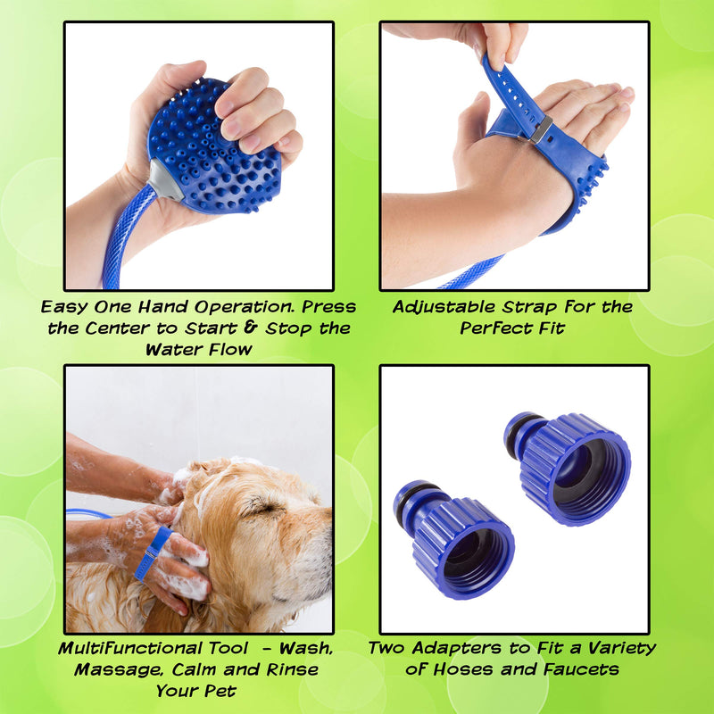 [Australia] - PETMAKER Pet Shower Attachment- Dog Bathing Sprayer & Bath Brush- 2 Adapters for Hoses, Nozzles & Faucets- One Hand Grooming, Washing & Massaging 