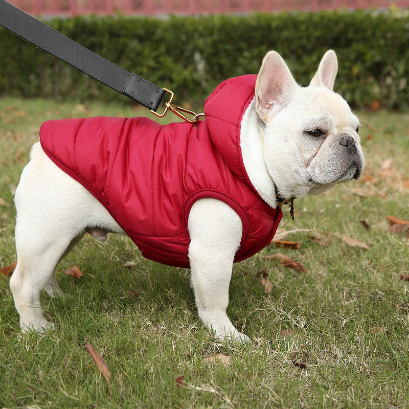 [Australia] - SAWMONG Dog Fleece Hoodie, Windproof Waterproof Dog Coat, Fleece & Cotton Lined Warm Dog Jacket, Cold Weather Pet Apparel Clothes Vest for Small Medium Large Dog Breeds XS: Length 9.1", Chest 9.8"-11.8" Red 