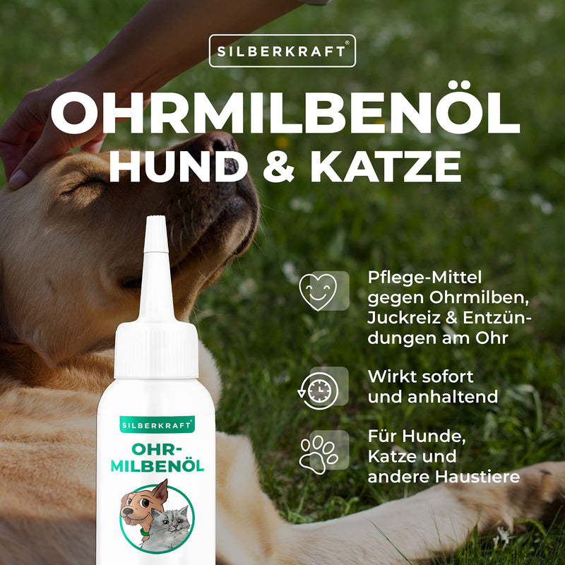 Silberkraft ear mite oil 50 ml for dogs, cats and other pets, effective care product against ear mites, ear mange, itching, yeast fungus and ear inflammation, gentle and gentle cleaning - PawsPlanet Australia