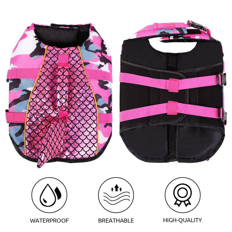 ASENKU Dog Life Jackets, Ripstop Pet Floatation Life Vest for Small, Medium, Large Size Dogs, Dog Lifesaver Preserver Swimsuit for Water Safety at The Pool, Beach, Swimming, Boating (XL,Pink Shark) X-Large Camo Pink - PawsPlanet Australia