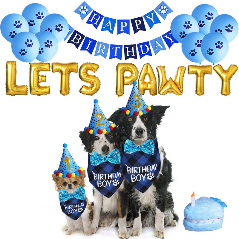 STMK Dog Birthday Party Supplies, Dog Birthday Bandana Boy with Dog Birthday Party Number Hat Bowtie Cake Toy Lets Pawty Paw Balloons Dog Happy Birthday Banner for Dog Puppy Birthday Party Supplies - PawsPlanet Australia