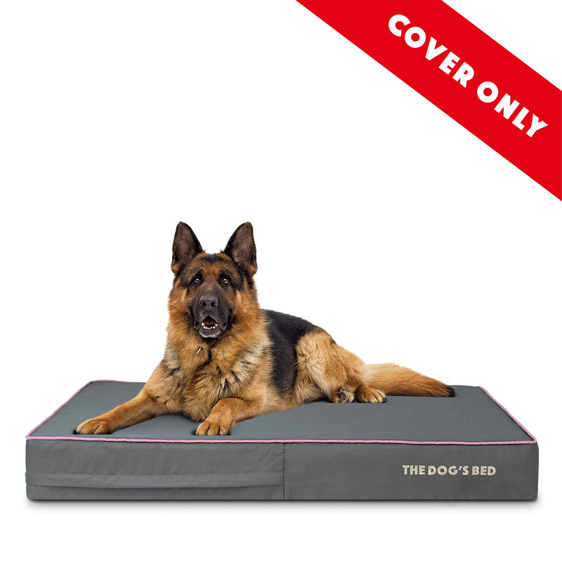 Replacement Outer Cover ONLY (OUTER COVER ONLY - NO BED, NO WATERPROOF INNER) For The Dog's Bed, Washable Oxford Fabric, XL 117 x 71 x 15cm (Grey With Pink Piping) - PawsPlanet Australia
