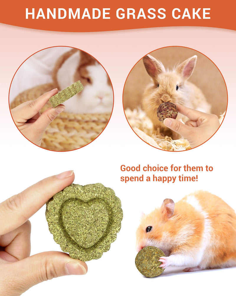 Bunny Chew Toys for Teeth, Bunny Toys for Rabbits, Rabbit Toys Treats for Bunny, 10PCS Natural Timothy Grass Small Animal Molar Grass Cake and Ball for Rabbit, Chinchilla, Guinea Pig, Hamster - PawsPlanet Australia