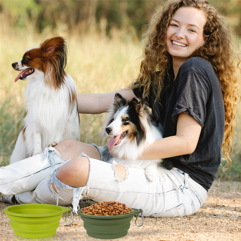 SLSON 2Pack Collapsible Dog Bowl,Integrated Molding Travel Bowl No Plastic Rim Pet Feeding Bowls for Walking Traveling Outdoors,600ML (Avocado Green+Dark Green) - PawsPlanet Australia