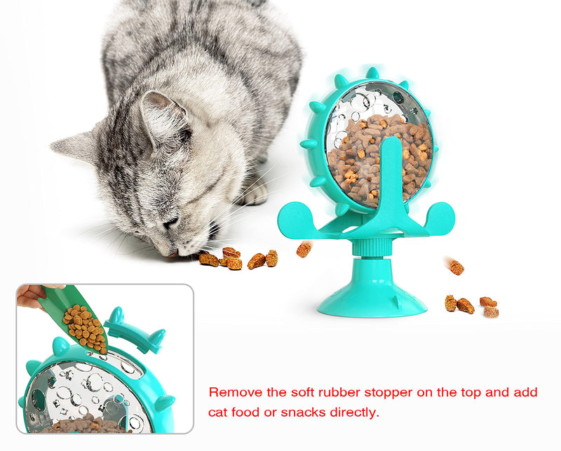 Windmill Cat Toy,Pet Food Dispenser Cat Game Toys Turntable Snack Feeder with Suction Cup Slow Feeder Toy for Cat and Dog Pet Interactive Toys Rolling Cats and Dogs Food Leaker Toy (Blue) blue - PawsPlanet Australia