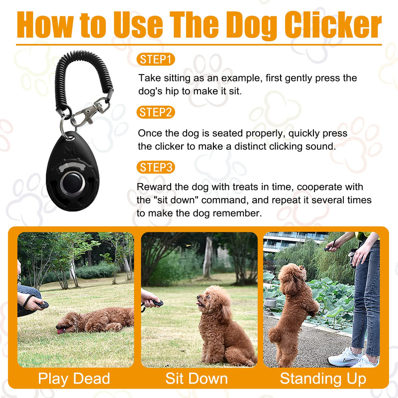 Professional Dog Whistle and Dog Clicker Set, Supersonic Dog Training Whistle for Recall with Black Lanyard Adjustable Frequency Puppy Clickers for Training Stop Barking Pet Obedience(2 Pieces) - PawsPlanet Australia