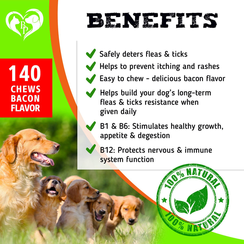Beloved Pets Flea and Tick Control Treats for Pets - Flea Prevention Soft Chews - Natural Tick Repellent Supplement - Made in USA Chewables - 140 Ct Bacon - PawsPlanet Australia