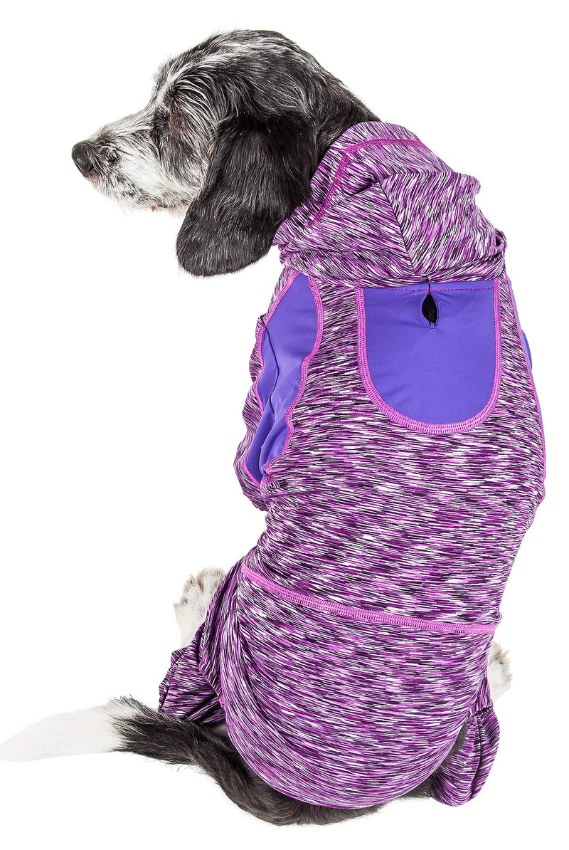 [Australia] - Pet Life Active 'Downward Dog' Heathered Performance 4-Way Stretch Two-Toned Full Body Warm Up Hoodie X-Large Purple 