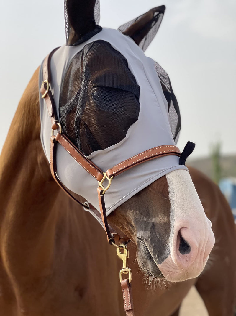 TGW RIDING Horse Fly Mask Super Comfort Horse Fly Mask Elasticity Fly Mask with Ears (M, Light Gray) M - PawsPlanet Australia