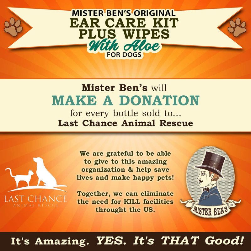 MISTER BEN'S Original Ear Care Kit + Wipes for Dogs - Most Effective Dog Ear Cleaners - Includes Tonic, Wash & Wipes - Fast Relief from infections, itching, Odors, Bacteria, Mites, Fungus & Yeast - PawsPlanet Australia