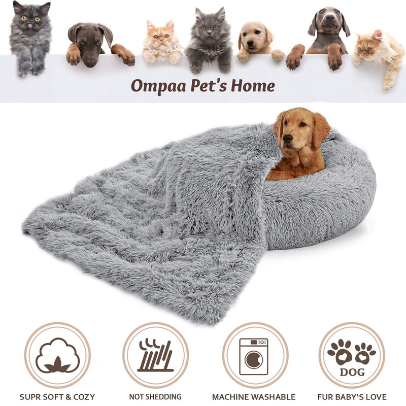 Ompaa Fluffy Pet Dog Blankets for Medium Large Dogs and Cats, Soft Plush Faux Fur Puppy Snuggle Blankets, Designed for Donut Cuddler Dog Bed, Self-Warming, Machine Washable Small ( 20" x 30" ) Grey - PawsPlanet Australia