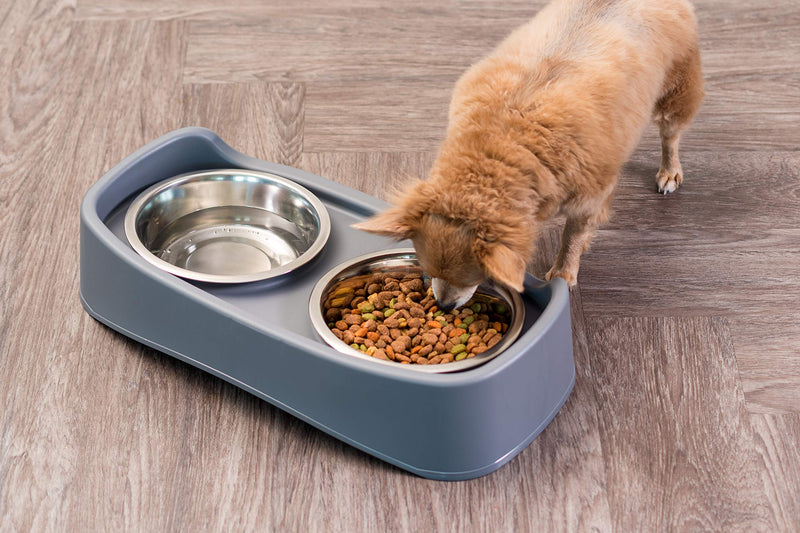 [Australia] - IRIS Pet Elevated Feeder with Stainless Steel Bowls Gray Large without Storage 