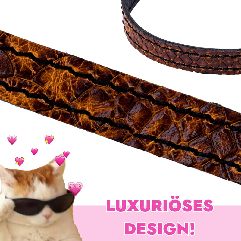 FAVPET Luxury cat collars leather, handmade cat collar with bell, genuine leather cat collar with metal buckle, designer cat collar made of leather, cat collar with bell (brown) brown - PawsPlanet Australia