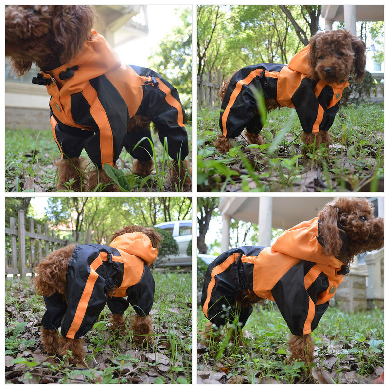 Lovelonglong Dog Hooded Raincoat, Large Dog Rain Jacket Poncho Waterproof Clothes with Hood Breathable 4 Feet Four Legs Rain Coats for Small Medium Large Pet Dogs Orange L-L - PawsPlanet Australia