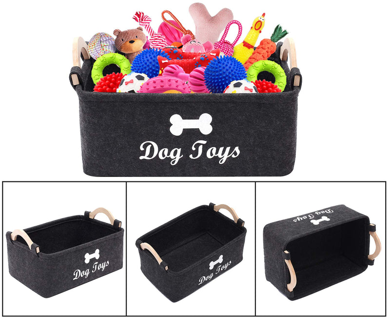 Geyecete Dog Toys Storage Bins - with Wooden Handle, Pet Supplies Storage Basket/Bin Kids Toy Chest Storage Trunk Big Dark Grey - PawsPlanet Australia