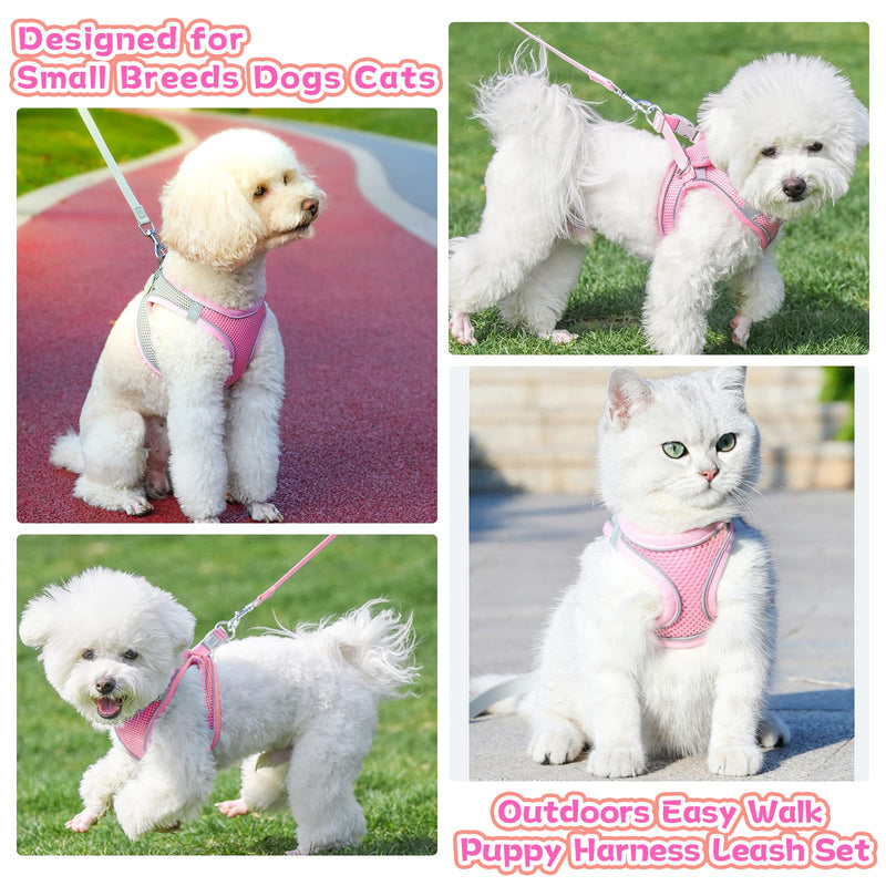 PETPUBGNZS Soft Small Dog Harness and Leash Set Step in Air Mesh Puppy Harness Leash Easy Walk Dog Harness Vest Adjustable Reflective No Pull Dog Harnesses for Small Dogs Cats (Pink,XXS) XXS (Recommend 3-6 lbs) Pink - PawsPlanet Australia