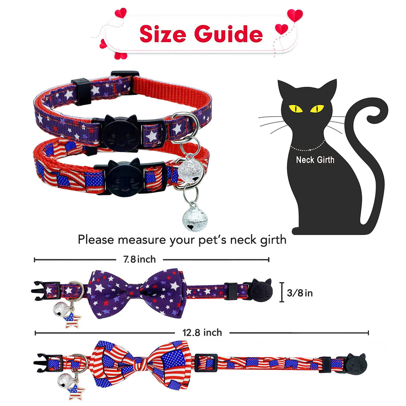 4th of July Cat Bow Tie Collar with Bell, Independence American Holiday Kitty Kitten Patriotic USA Flag Collars for Boys Girls Male Female Cats Pattern 1 - PawsPlanet Australia