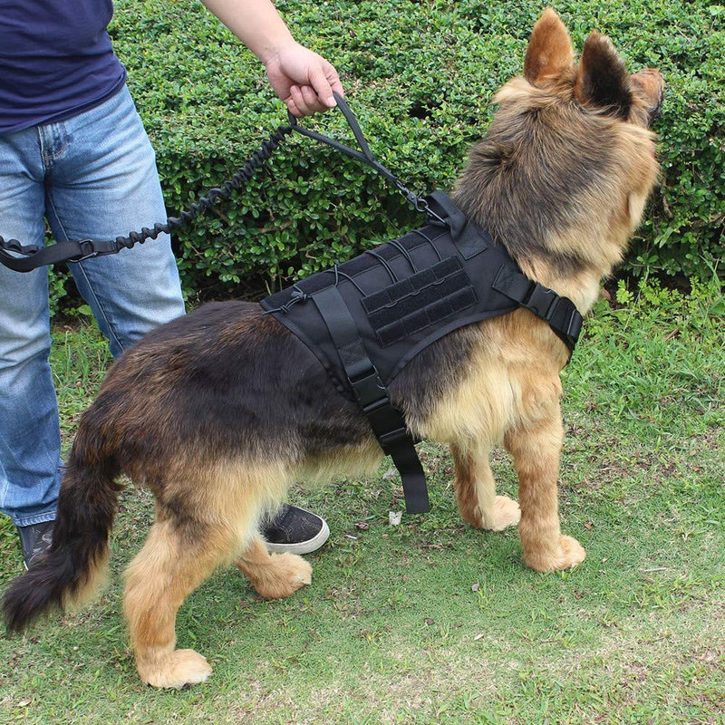 [Australia] - SunteeLong Tactical Dog Harness Service Dog Vest Harness Military Working Dog Molle Vest with Metal Buckles Outdoor Training for Medium Large Dogs black 