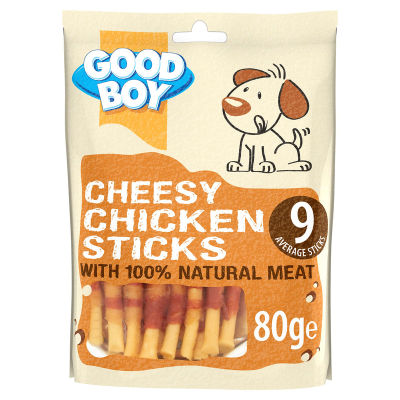 Good Boy - Cheesy Chicken Sticks - Dog Treats - Made With 100% Natural Chicken Breast Meat - 80 Grams ℮ - Low Fat Dog Treats - Case of 10 - PawsPlanet Australia