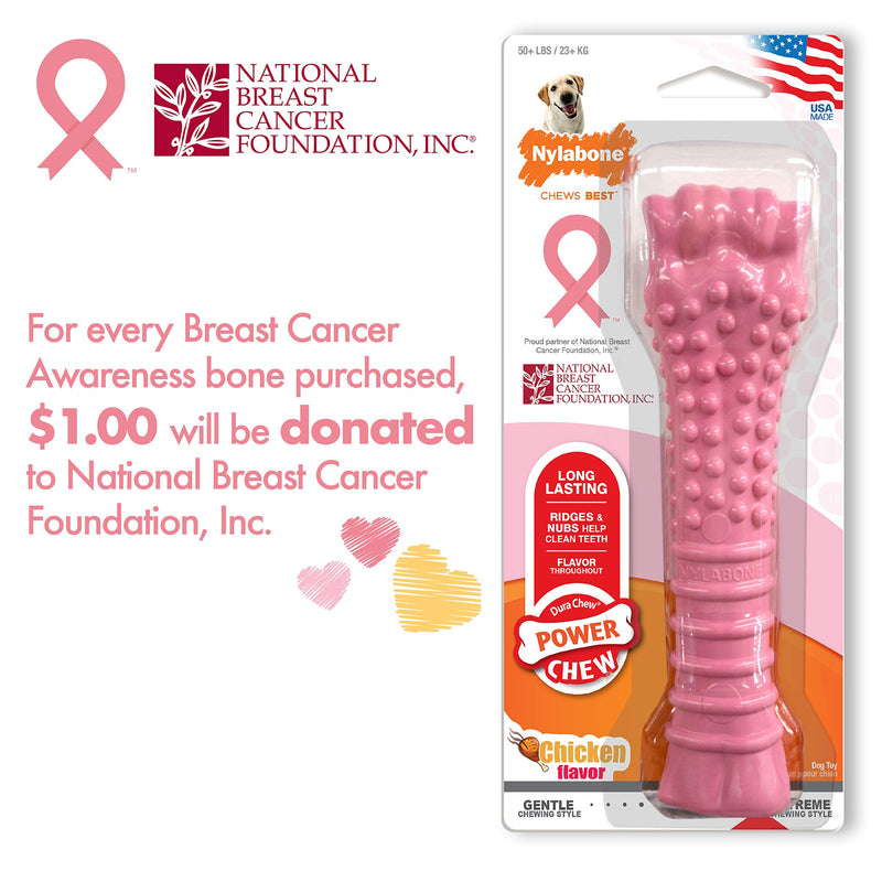 [Australia] - Nylabone Power Chew Extreme Chewing Breast Cancer Awareness Pink Power Chew Textured Dog Toy Chicken Souper 