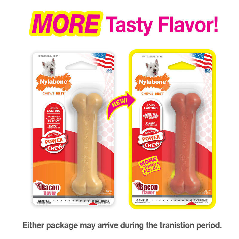 Nylabone Power Chew Dog Bones for Aggressive Chewers Tough Chew Toys for Dogs Bacon Small/Regular (1 Count) - PawsPlanet Australia