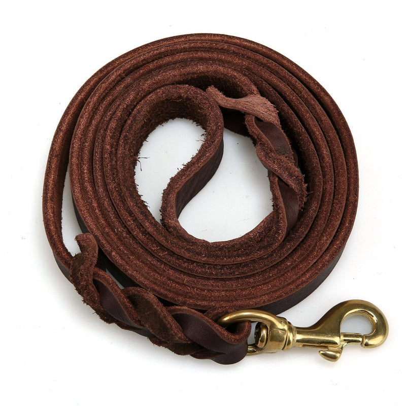 [Australia] - Dogs Kingdom Genuine Leather Braided Brown Dog Leash 4Ft/5Ft/7Ft/8.5Ft Best Lead for Large and Medium Dogs Training Walking 5/7"*8.5ft Brown/Gold hook 