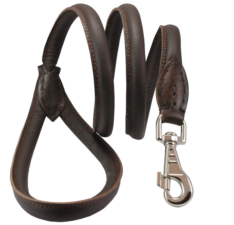 [Australia] - Dogs My Love 4ft Long Round Genuine Rolled Leather Dog Leash Brown Large: 1/2" (12mm) 