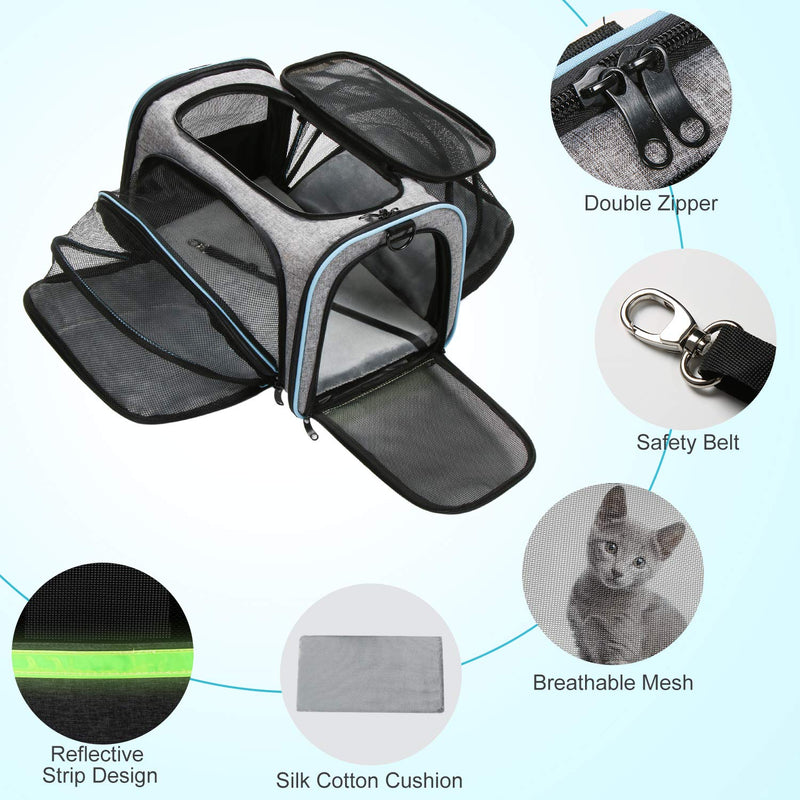 Zellar Cat Carrier, Portable Travel Pet Carrier, Dual-sided Expandable Breathable Mesh Dog Carrier, Portable Travel Pet Bag with Pockets and 2 Reflective Tapes for Cats, Puppy - PawsPlanet Australia