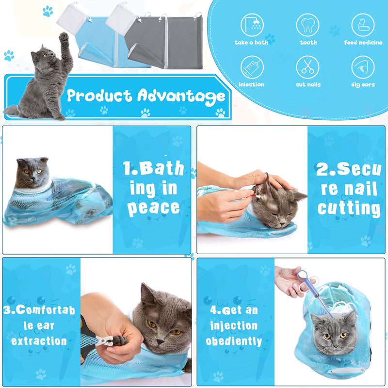 7 Pieces Cat Bathing Bag Set Include 2 Adjustable Multifunctional Cat Bath Bag Cat Grooming Glove Pet Nail Clipper Nail File Pet Liquid Feeder for Cat's Shower, Nail Trimming Classic Colors - PawsPlanet Australia