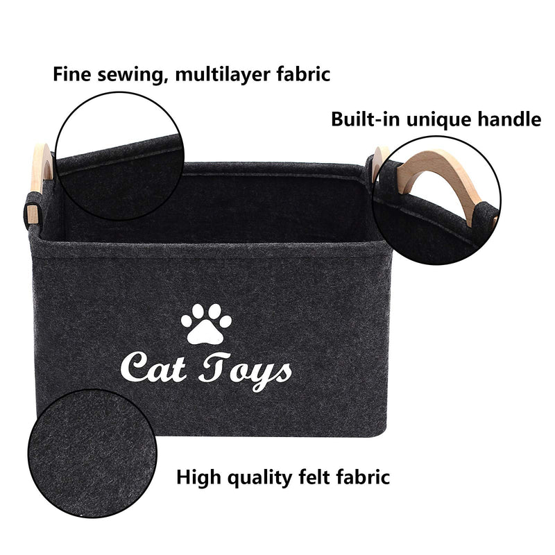 Geyecete Dog Toys Storage Bins - with Wooden Handle, Pet supplies storage Basket/Bin Kids Toy Chest Storage Trunk-Cat (Dark Grey)-Big Big:38*25* 24cm Dark Grey - PawsPlanet Australia