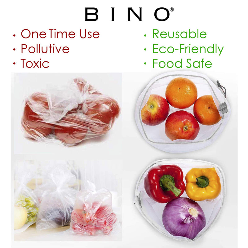 [Australia] - BINO Mesh Reusable Produce Bags - Set of 4 - Mesh Bags Reusable Mesh Produce Bags Kitchen Reusable Grocery Bags Reusable Washable Produce Bags Grocery Reusable Mesh Bags For Vegetables Produce Bag 3 Large & 1 Small 