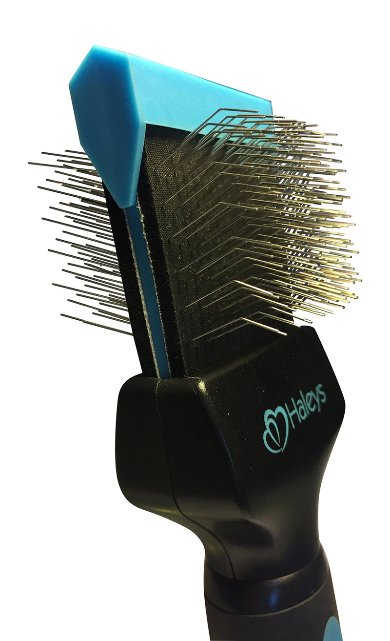 Haleys slicker brush for dogs - double-sided bristles, soft metal bristles, dog brush also for cats, for grooming, no tugging, loosening knots and tangles (blue) - PawsPlanet Australia