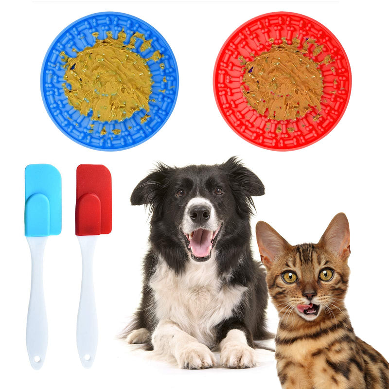 2 Pcs Dog Lick Pad, Silicone Slow Treater Dispensing Mat with Strong Suction Feeder Mat Washing Distraction Device Peanut Butter Mat with 2 Pcs Spatula Scraper for Pet Bathing Grooming Training - PawsPlanet Australia