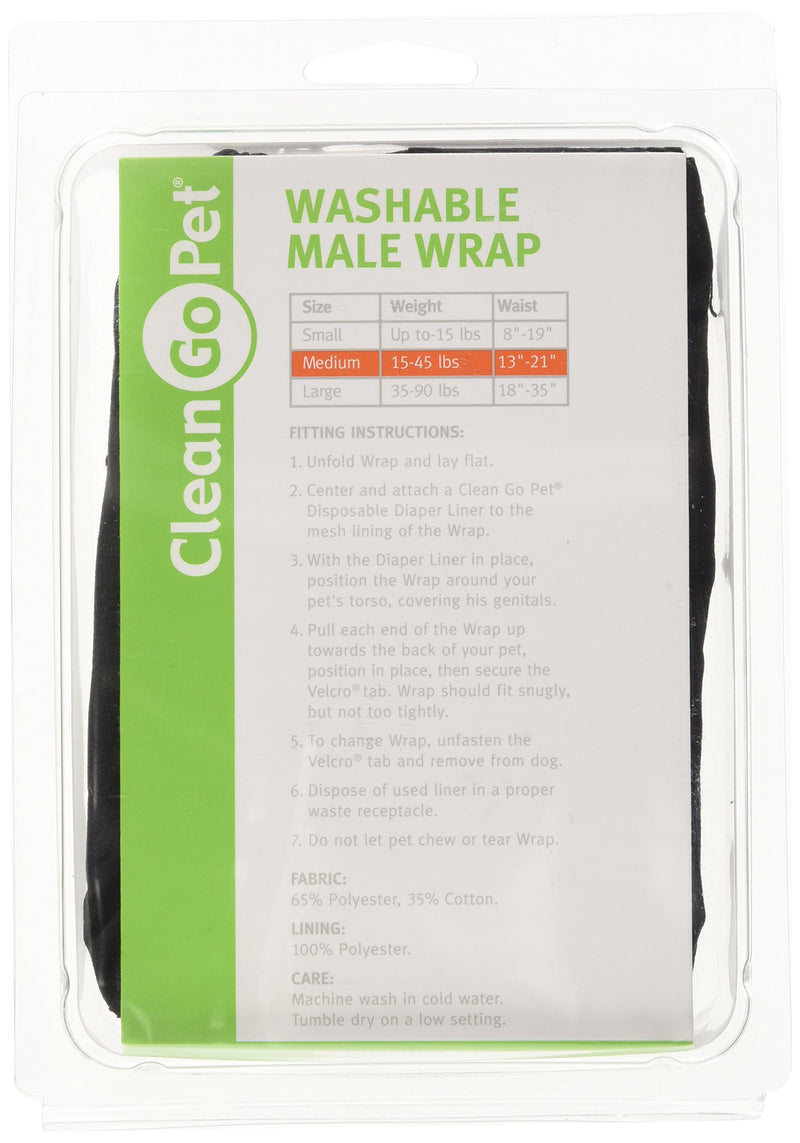 [Australia] - Clean Go Pet Washable Male Wrap — Reusable Wraps for Incontinent Male Dogs - Medium, Black 