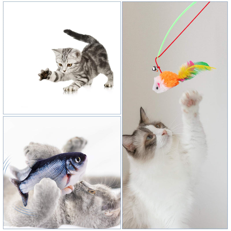 [Australia] - Cat Toy Set Realistic Moving Fish Flopping Interactive Wiggle Moving Cat Kicker Fish Toy with Plush Interactive Cat Toys, Fun Toy for Cat Exercise 