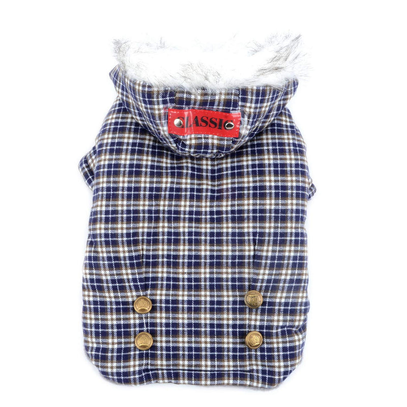 Zunea Small Dog Winter Coat with Hood Tartan Puppy Clothes Super Soft Warm Cotton Padded Chihuahua Hoodie Sweater Apparel Plaid Cold Weather Jumper Pet Doggie Cats Clothing Outfit Blue L blue plaid - PawsPlanet Australia