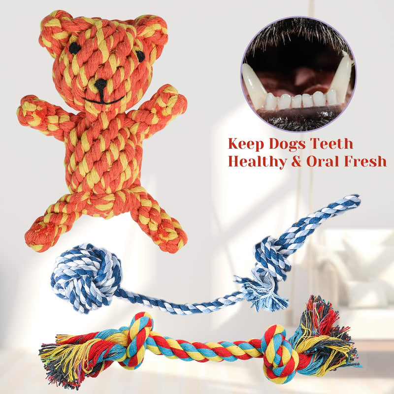 Dog Rope Toys, Dog Toy Set, Rope Ball, Cotton Knot,Dog Interactive Toy, Beneficial to Dog's Mental Health, Dental Health, and Teeth Cleaning,for Small/Medium Dogs (3 Pcs) 3pcs - PawsPlanet Australia