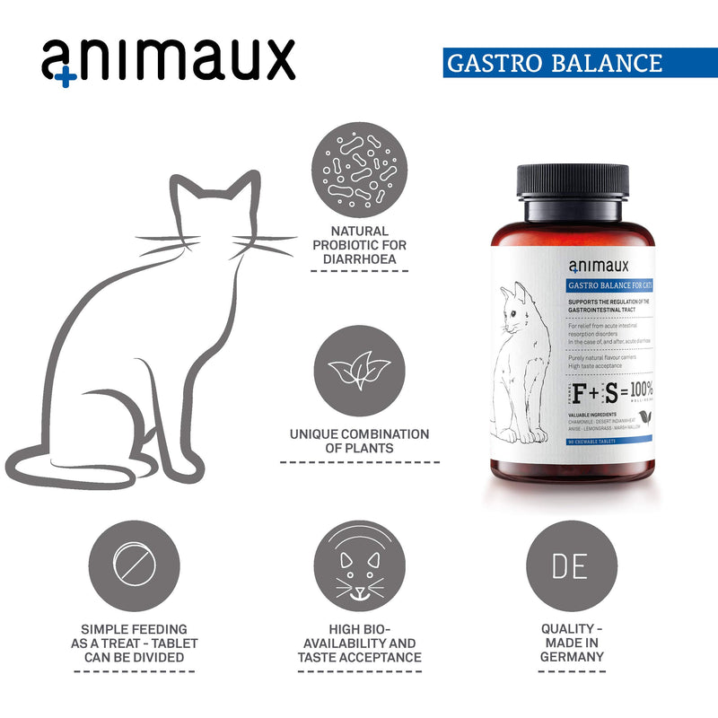 animaux - gastro balance for cats I To support the gastro-intestinal tract, digestion & elimination of hairballs I Prevents diarrhoea, constipation & flatulence I Chewing Tablets for intestinal flora - PawsPlanet Australia